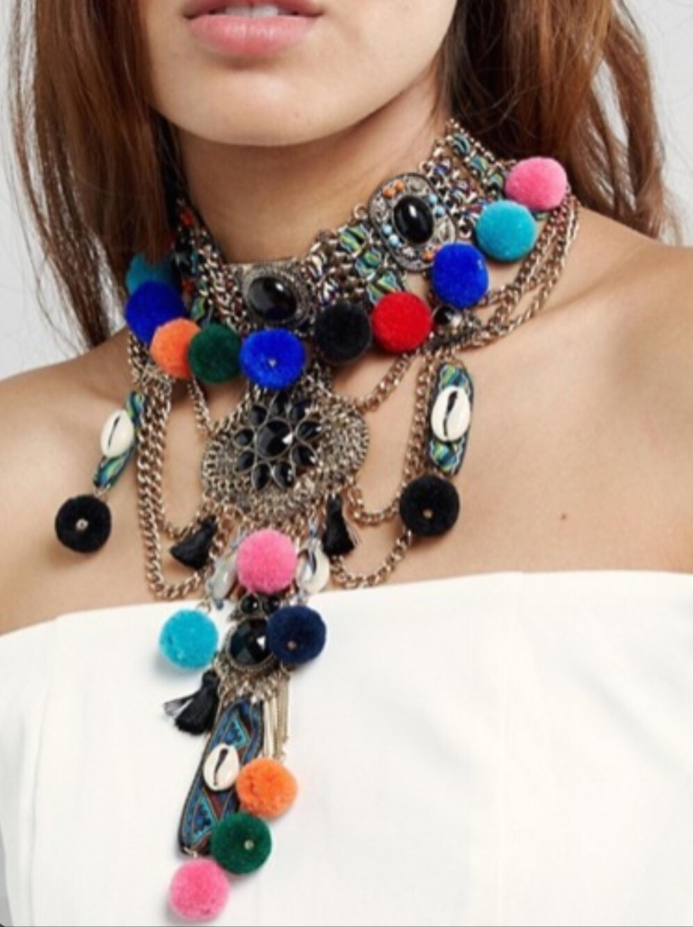 VTG Rare Aldo Statement Choker Multi Colour Shell/Pom-pom Bold/Bright Detail HTF